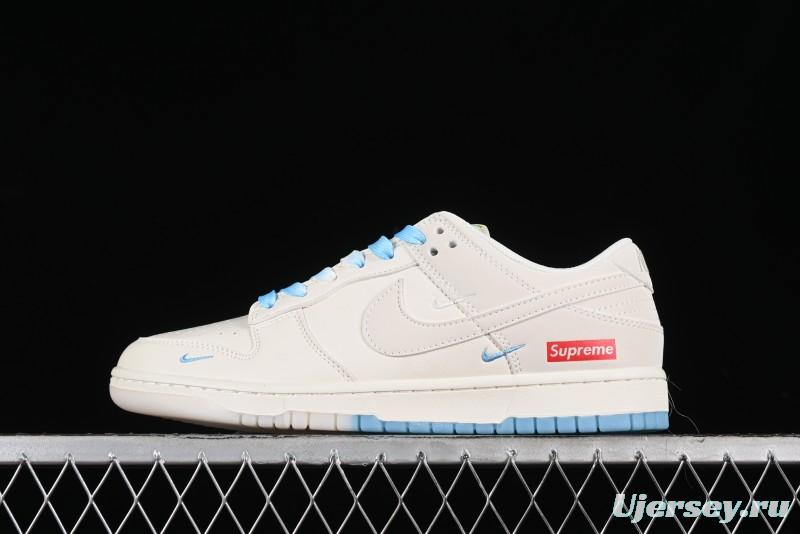 Nike SB Dunk Low Supreme Collaboration - Light Blue Double Swoosh Anniversary Customized Low-Top Casual Sneakers - BB8675-108