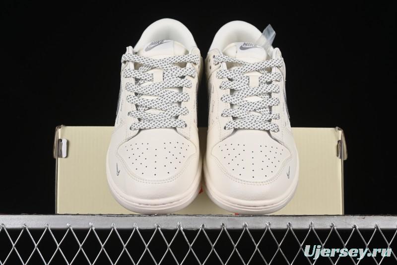 Nike SB Dunk Low Stussy Collaboration - White Grey Double Swoosh Anniversary High-End Custom Low-Top Casual Sneakers - XX2025-206