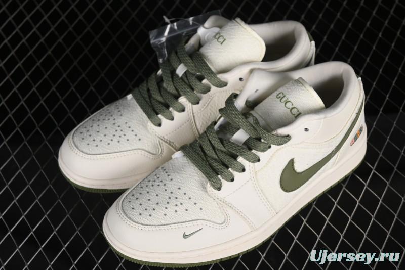 Nike Air Jordan 1 Low AJ1 Gucci Collaboration - Beige Green Knit High-End Custom Retro Basketball Shoes - DM5688-103