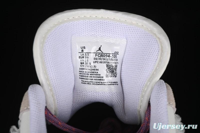 Nike Air Jordan 1 Low Retro Casual Sneakers with Smooth Leather and Suede - FQ8094-100