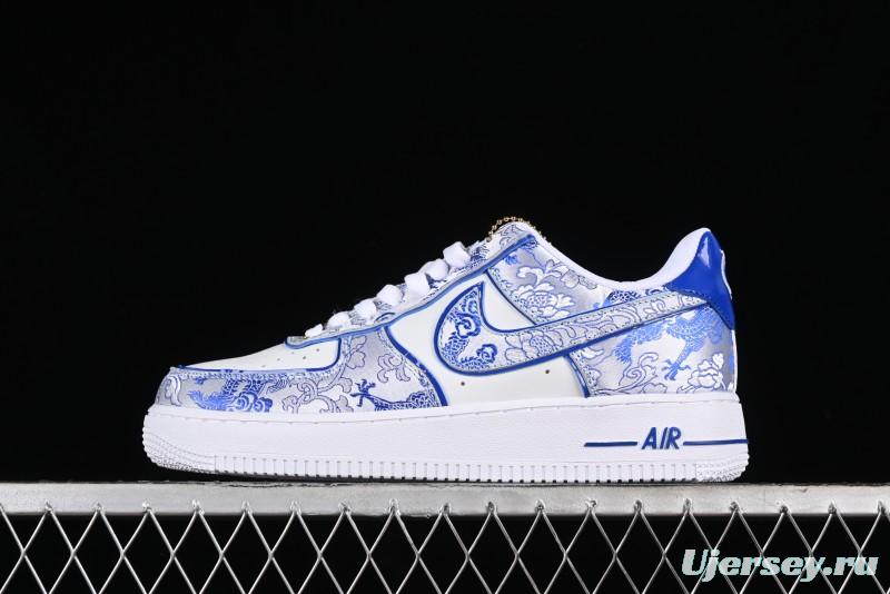 Nike Air Force 1 '07 Low DIY Blue and White Porcelain Dragon Embroidery Casual Sneakers - CW2288-201