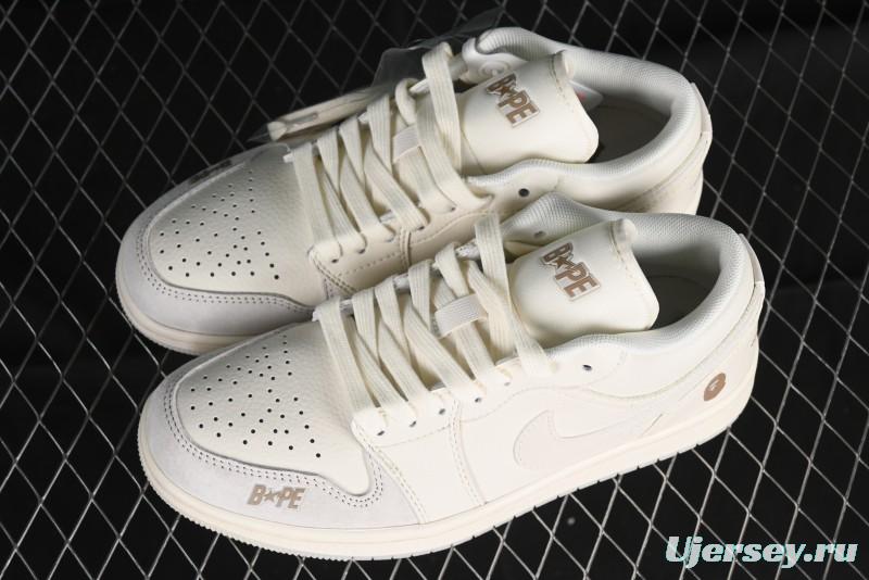 Nike Air Jordan 1 Low AJ1 Bape Collaboration - Pig Eight Patchwork Custom High-End Low-Top Basketball Shoes - LJ6688-002