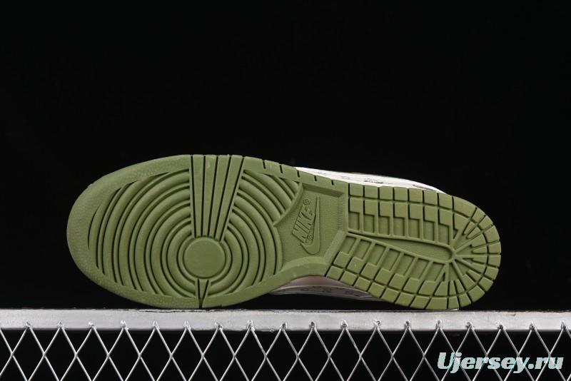 Nike SB Dunk Low Gucci Collaboration - Subtle Pattern Beige Green Swoosh Anniversary Custom Low-Top Casual Sneakers - KK1888-006