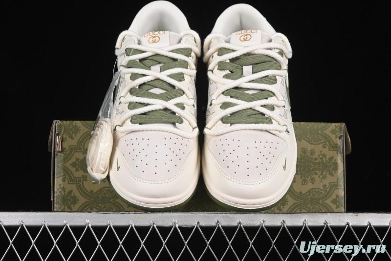 Nike SB Dunk Low Gucci Collaboration - Beige Green Floral Anniversary High-End Custom Low-Top Casual Skate Shoes - XX2025-918