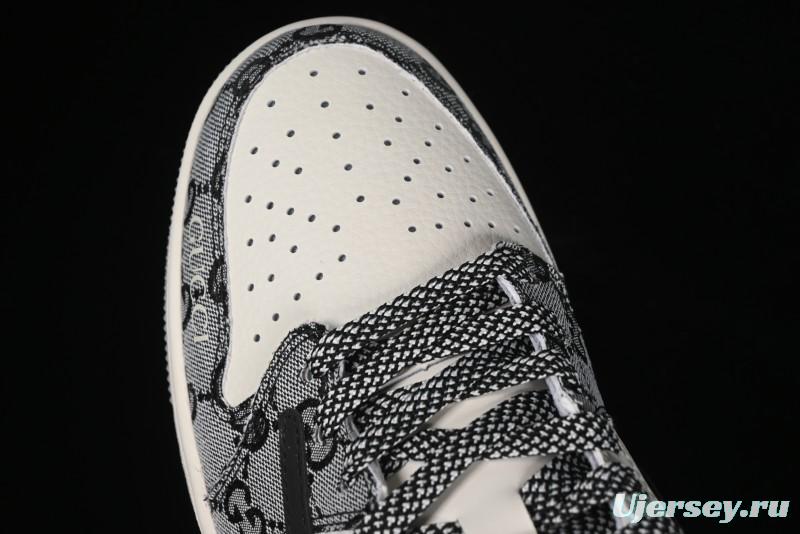 Nike Travis Scott x Fragment Design x Air Jordan 1 Low OG SP AJ1 Gucci Collaboration - Black Grey Pattern Low Top Casual Sneakers - XY2688-117