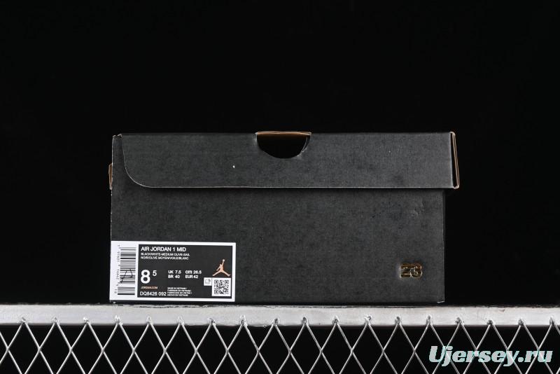 Nike Air Jordan 1 Mid AJ1 Army Green Mid-Top Casual Sneakers - DQ8426-092