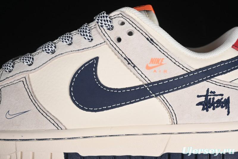 Nike SB Dunk Low Stussy Collaboration - Patchwork Grey White Dark Blue Swoosh Anniversary Custom Low-Top Casual Skate Shoes - MM1089-025