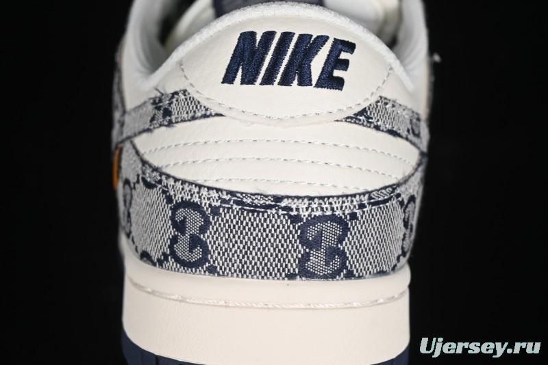 Nike SB Dunk Low Gucci Collaboration - Dark Blue Anniversary High-End Custom Low-Top Casual Skate Shoes - BB9676-313