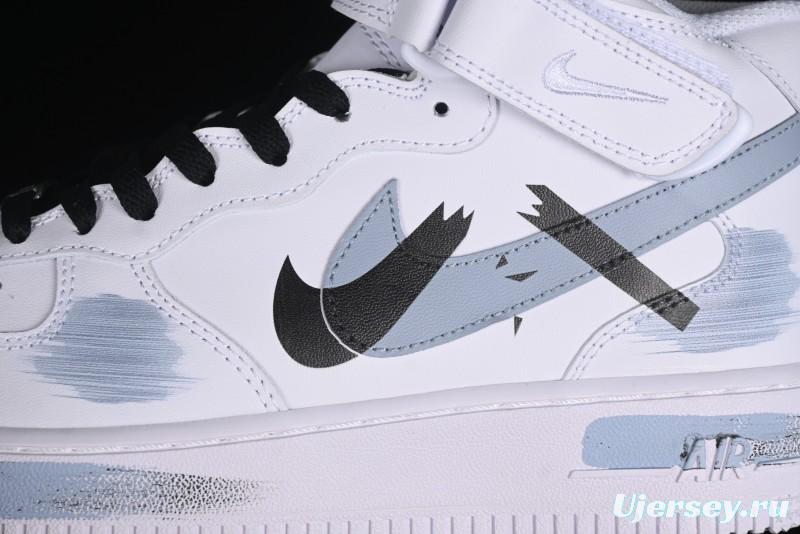 Nike Air Force 1 Mid Custom Hand-Painted Broken Three Hooks Shadow Spray-Painted Strap Mid-Top Casual Sneakers - CW2289-111