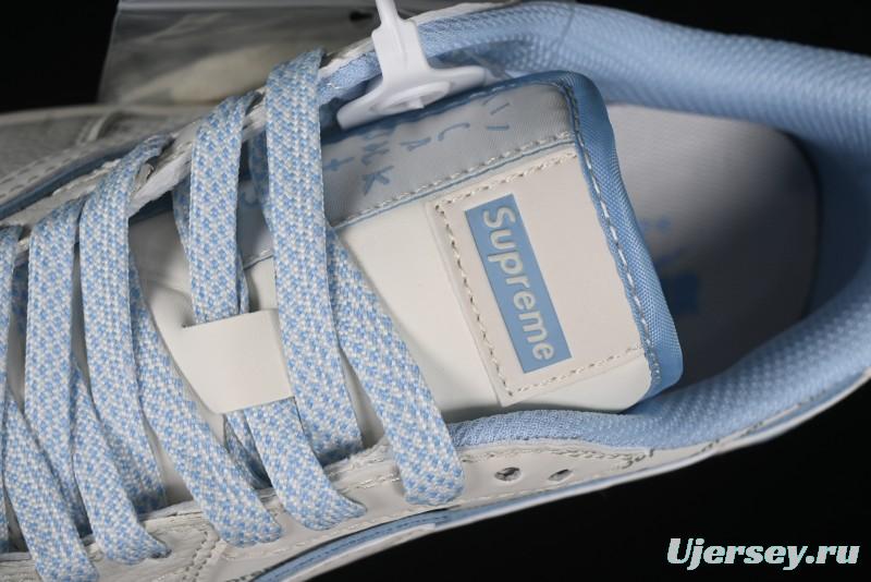 Nike Travis Scott x Fragment Design x Air Jordan 1 Low OG SP AJ1 Supreme Collaboration - White Blue Lettering Low Top Casual Sneakers - XY2688-116