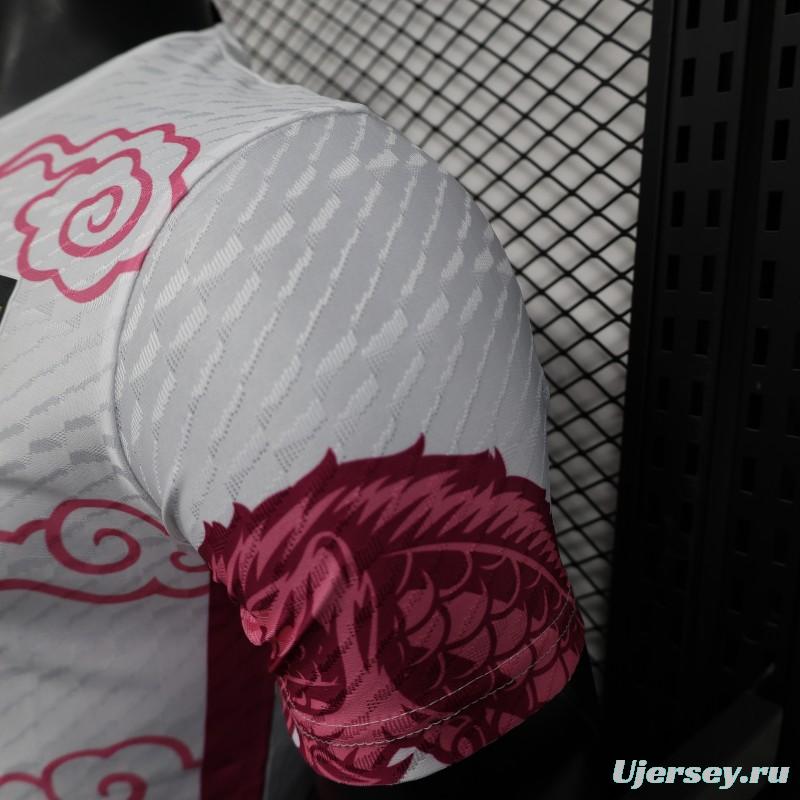 Player Version 2025 Japan National Team White with Pink Dragon Design Jersey