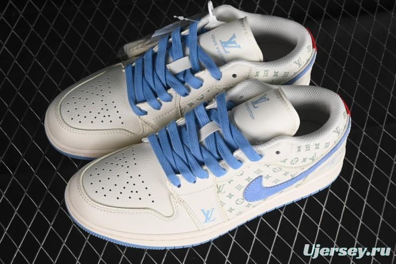 Nike Air Jordan 1 Low LV Collaboration - Light Blue Print Retro Basketball Shoes - WG8850-008