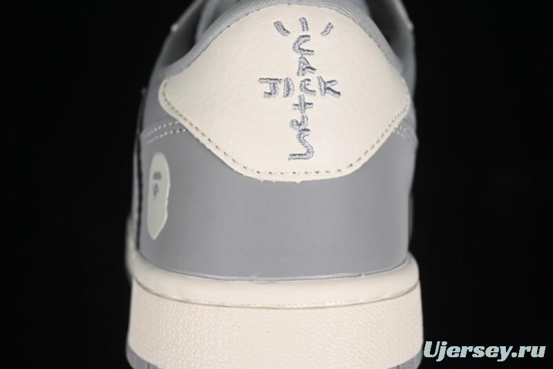 Nike Travis Scott x Fragment Design x Air Jordan 1 Low OG SP AJ1 Bape Collaboration - Moon Shadow Grey Low Top Casual Sneakers BB6511-625