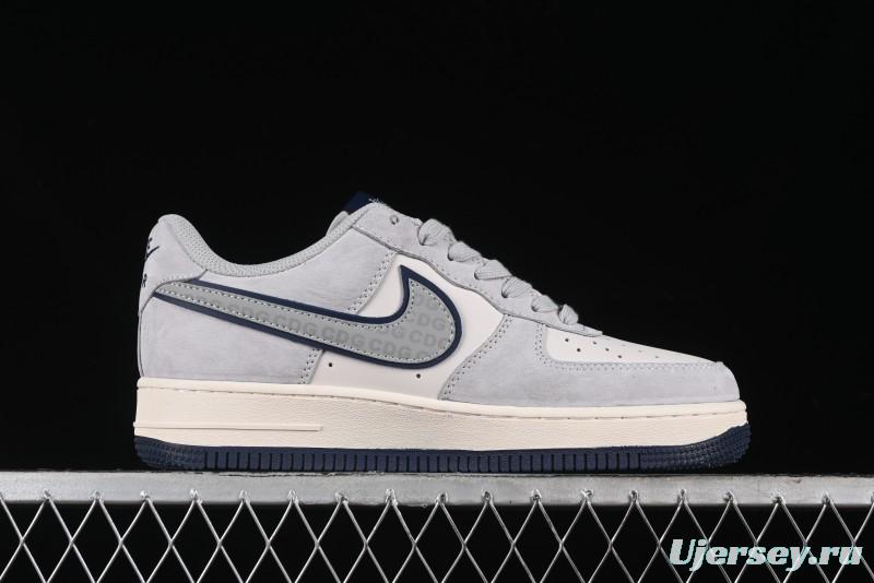 Nike Air Force 1 '07 Low Stussy Collaboration - Grey Pigskin Blue Sole Low-Top Casual Sneakers - XZ3318-028