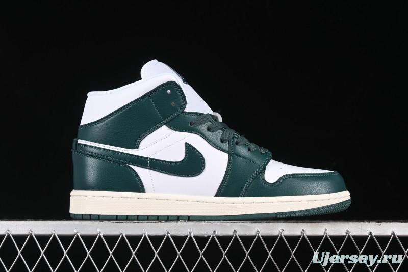Nike Air Jordan 1 Mid Basketball Shoes in White/Oxidized Green - BQ6472-133