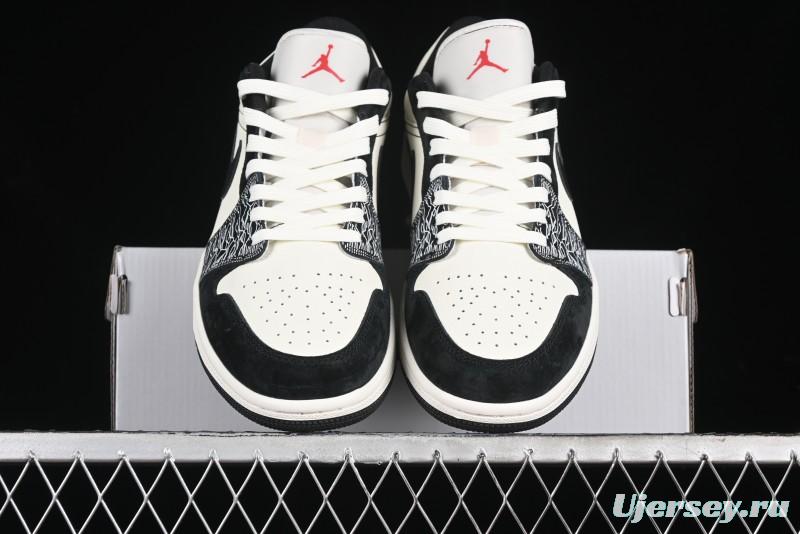 Nike Air Jordan 1 Low Supreme Collaboration - Black White Embossed Custom Retro Basketball Shoes DC2024-032