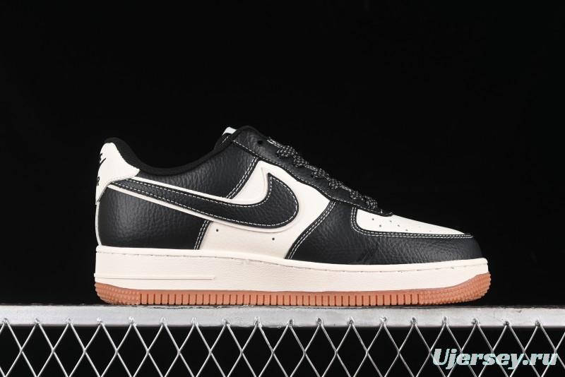 Nike Air Force 1 '07 Low Stussy Collaboration - Black Gum Marked Swoosh Low-Top Casual Sneakers - XZ9688-001