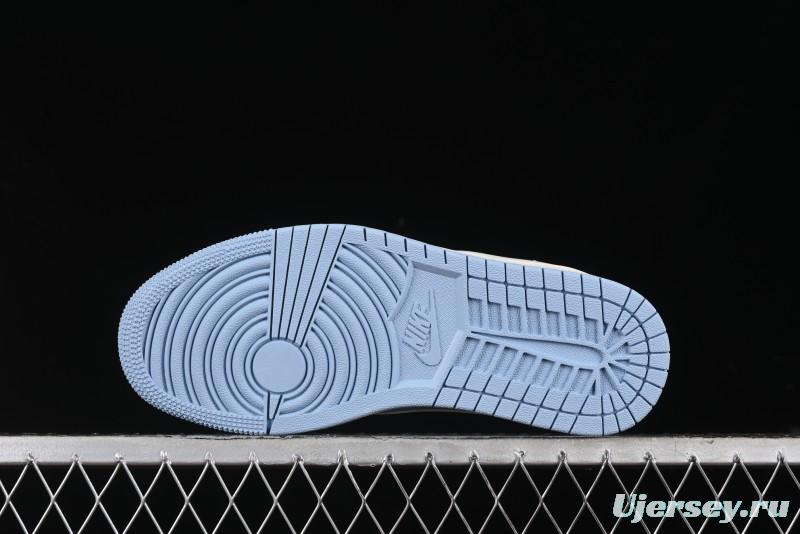 Nike Travis Scott x Fragment Design x Air Jordan 1 Low OG SP AJ1 Supreme Collaboration - White Blue Lettering Low Top Casual Sneakers - XY2688-116