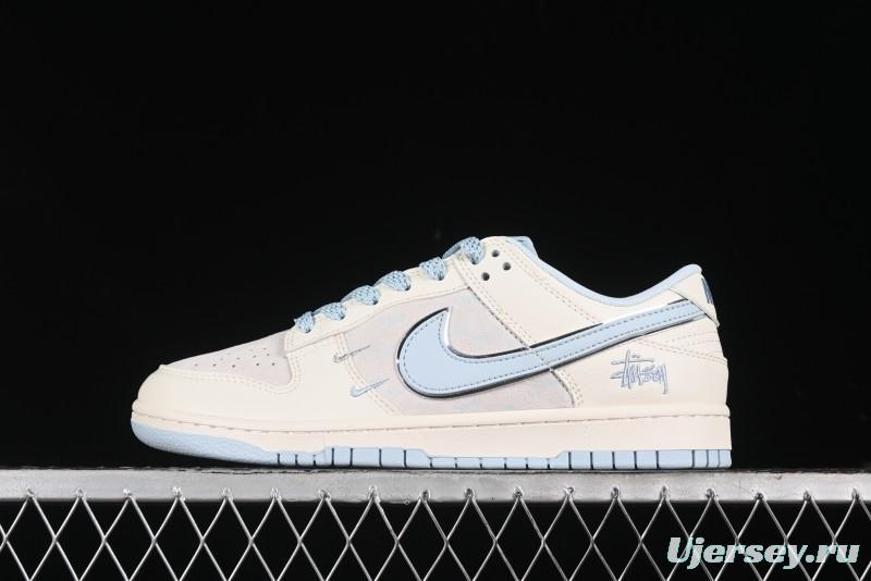 Nike SB Dunk Low Stussy Collaboration - Double Swoosh Ice Blue Anniversary Custom Low-Top Casual Skate Shoes - XX2026-101