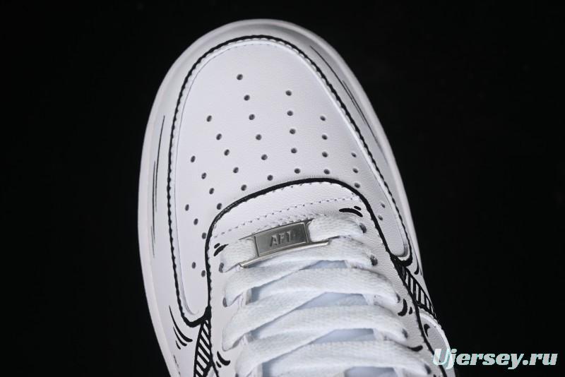 Nike Air Force 1 '07 Low Custom Casual Sneakers with Black and White Manga-Style Hand-Drawn Function Formulas - CT7724-111