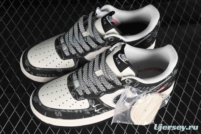 Nike Air Force 1 '07 Low Levi's Collaboration Double Swoosh Beige Black Casual Sneakers - SJ6698-001