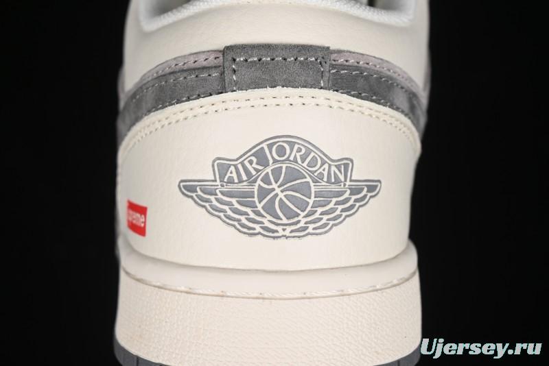 Nike Air Jordan 1 Low Supreme Collaboration - Dual-Tone Beige/Grey Retro Basketball Shoes - SJ9950-030