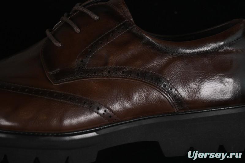 ECCO Block Derby Round Toe Genuine Leather Brogue Dress Shoes - 63667201002