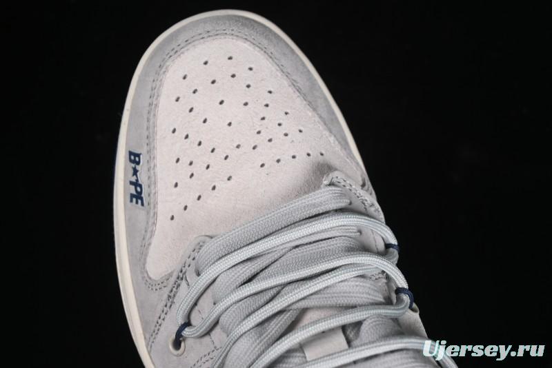 Nike Air Jordan 1 Low AJ1 Bape Collaboration - Grey Blue Retro Basketball Shoes with Custom Laces - SJ9950-019