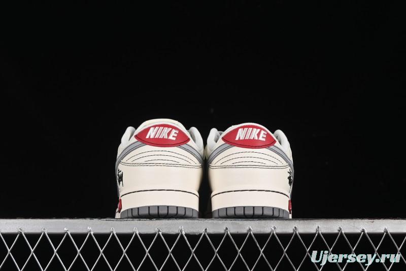 Nike SB Dunk Low Stussy Collaboration - Light Grey White Anniversary High-End Custom Low-Top Casual Skate Shoes - SJ2068-302