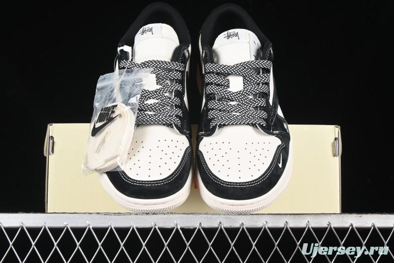 Nike Travis Scott x Fragment Design x Air Jordan 1 Low OG SP AJ1 Supreme Stussy Collaboration - Red Tab Black Warrior Low Top Casual Sneakers - SJ2068-124