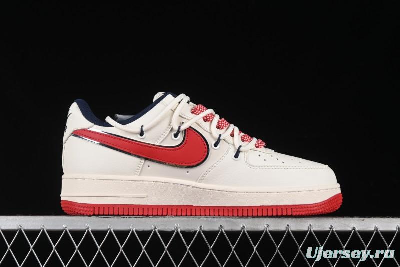 Nike Air Force 1 '07 Low Stussy Collaboration - Off White Red Lace-Up Low-Top Casual Sneakers - SJ1198-300