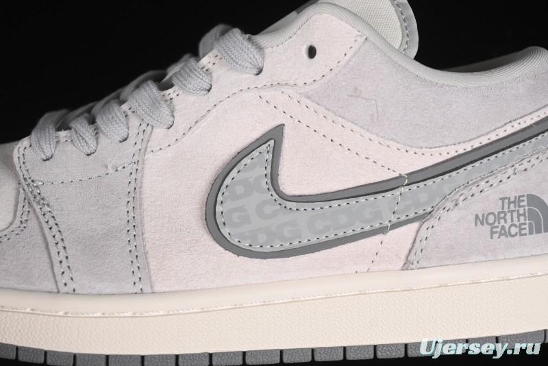 Nike Air Jordan 1 Low AJ1 The North Face Collaboration - Suede Grey Retro Basketball Shoes - DM5688-111
