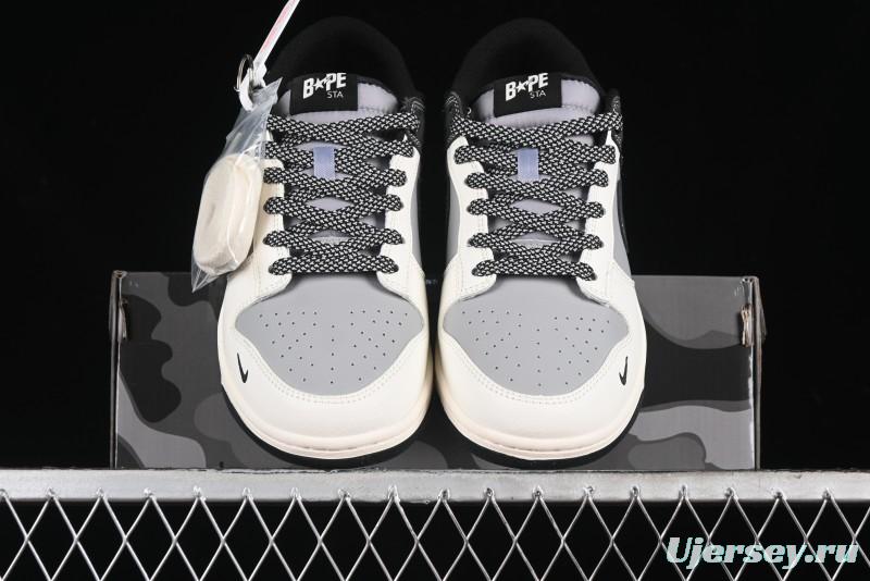 Nike SB Dunk Low BAPE Collaboration Anniversary Edition - White Grey Black Low Top Casual Skate Shoes - BB8969-007