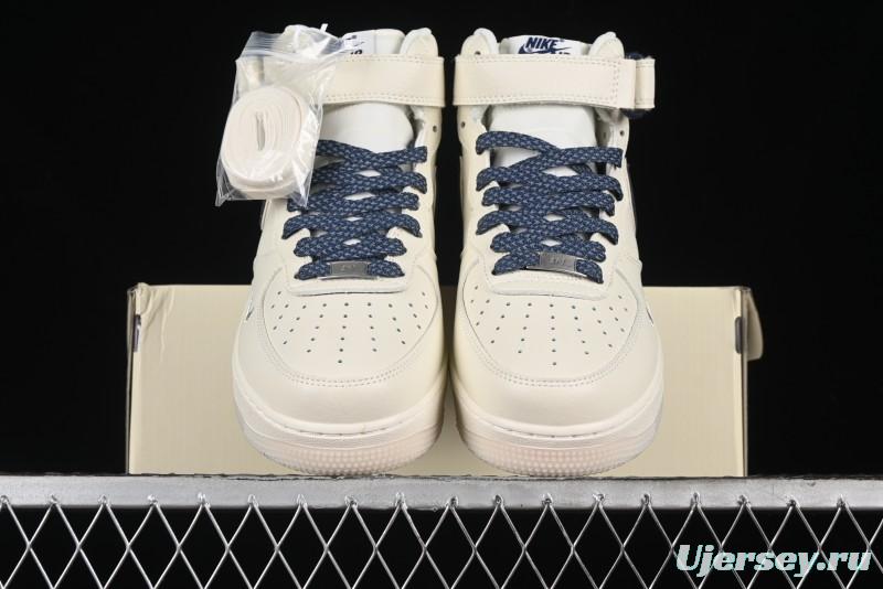 Nike Air Force 1 '07 Mid Deep Blue Two-Tone Sole Mid-Top Casual Sneakers with Reflective Stars - XL0236-233