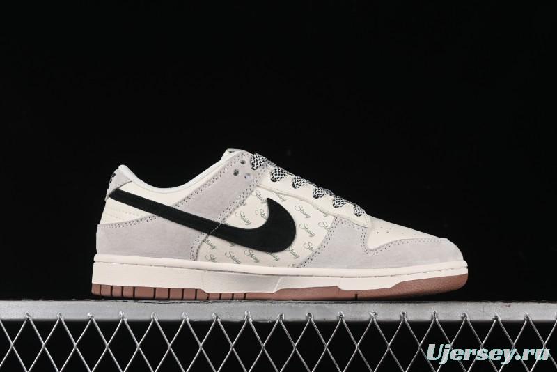 Nike SB Dunk Low Stussy Collaboration - Grey Black Checkerboard Gum Sole Anniversary Custom Low-Top Casual Skate Shoes - CF3688-031