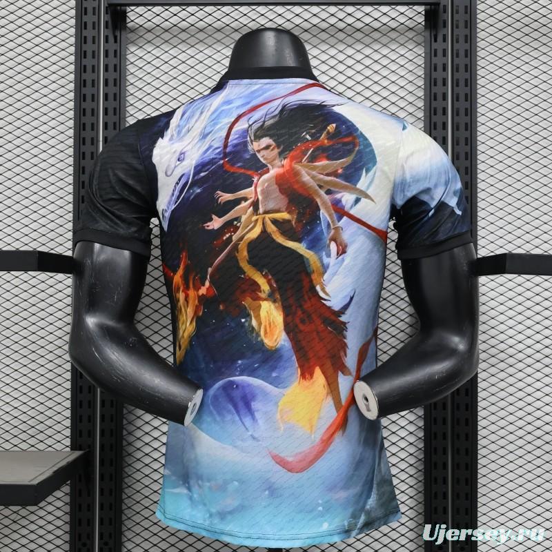 Player Version 2025 Japan NA ZHA Black with Fire & Ice Warrior Jersey