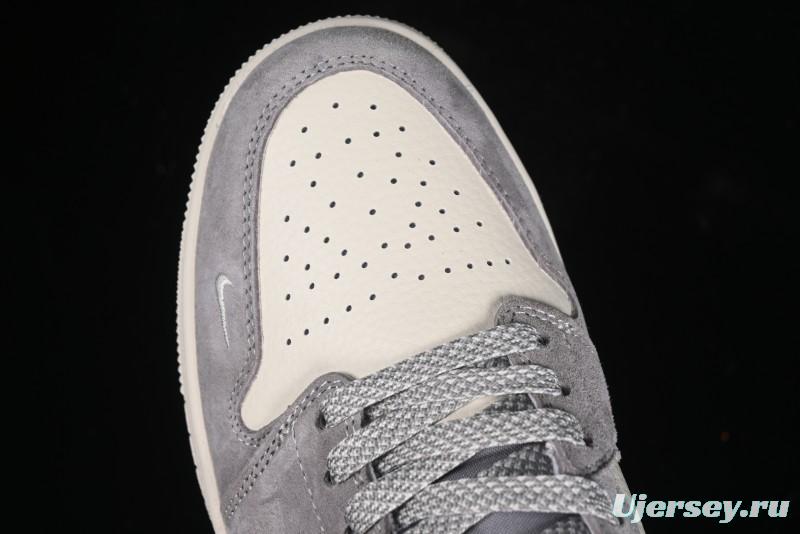 Nike Air Jordan 1 Low Stussy Collaboration - Light Bone Grey Dual-Tone Premium Custom Retro Basketball Shoes - SJ9950-045