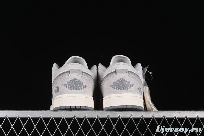 Nike Air Jordan 1 Low AJ1 The North Face Collaboration - Suede Grey Retro Basketball Shoes - DM5688-111