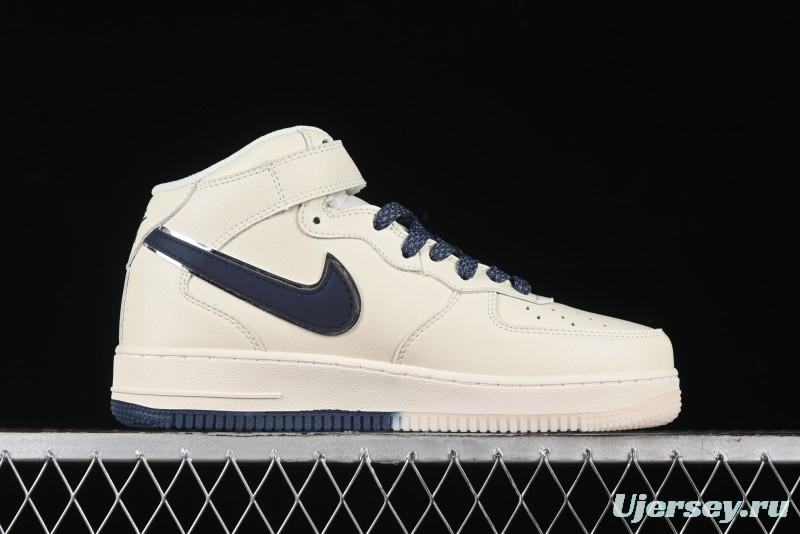 Nike Air Force 1 '07 Mid Deep Blue Two-Tone Sole Mid-Top Casual Sneakers with Reflective Stars - XL0236-233