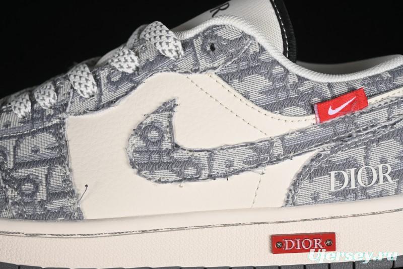 Nike Air Jordan 1 Low AJ1 Dior Collaboration - Grey Blue Red Label Retro Basketball Shoes - SJ9950-037