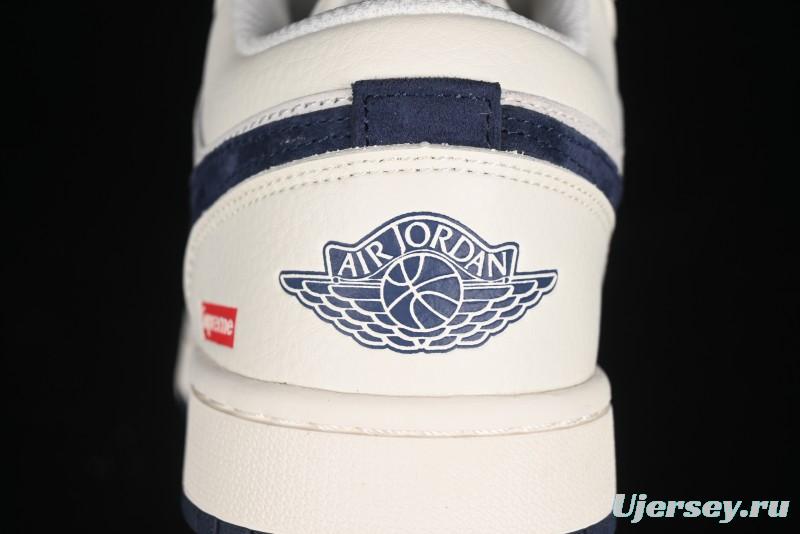 Nike Air Jordan 1 Low Supreme Collaboration - Deep Blue Two-Tone Sole Retro Basketball Shoes - SJ9950-020