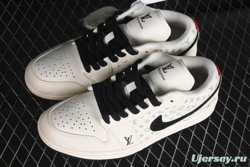 Nike Air Jordan 1 Low AJ1 LV Collaboration - Printed Dark Blue Swoosh High-End Custom Retro Basketball Shoes - WG8850-009