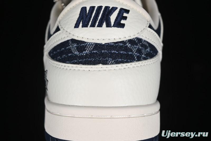 Nike SB Dunk Low LV Collaboration - Light Blue Denim Print Anniversary High-End Custom Low-Top Casual Skate Shoes - XB3802-359