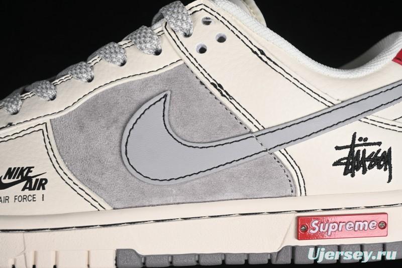Nike SB Dunk Low Stussy Collaboration - Light Grey White Anniversary High-End Custom Low-Top Casual Skate Shoes - SJ2068-302