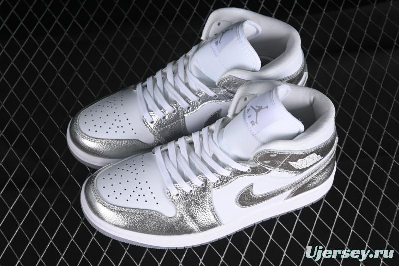 Nike Air Jordan 1 Mid Basketball Shoes Silver White - FN5031-100