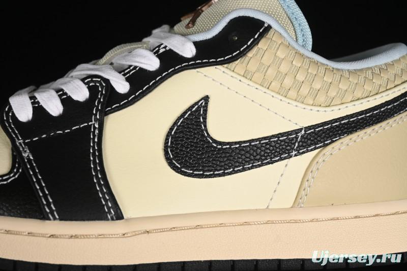 Nike Air Jordan 1 Low "Coconut Milk Black" Casual Basketball Shoes with Contrast Swoosh - HQ3437-101
