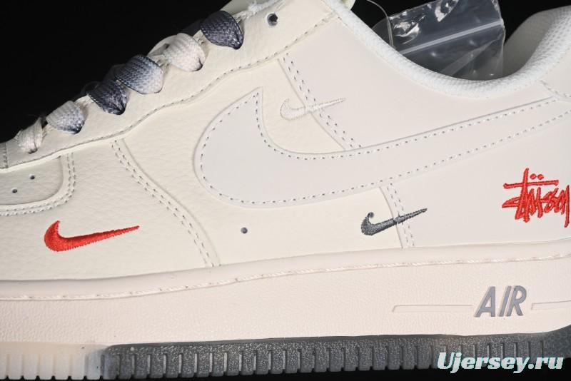 Nike Air Force 1 '07 Low Stussy Collaboration - White Grey Two-Tone Low-Top Casual Sneakers - XZ6188-015