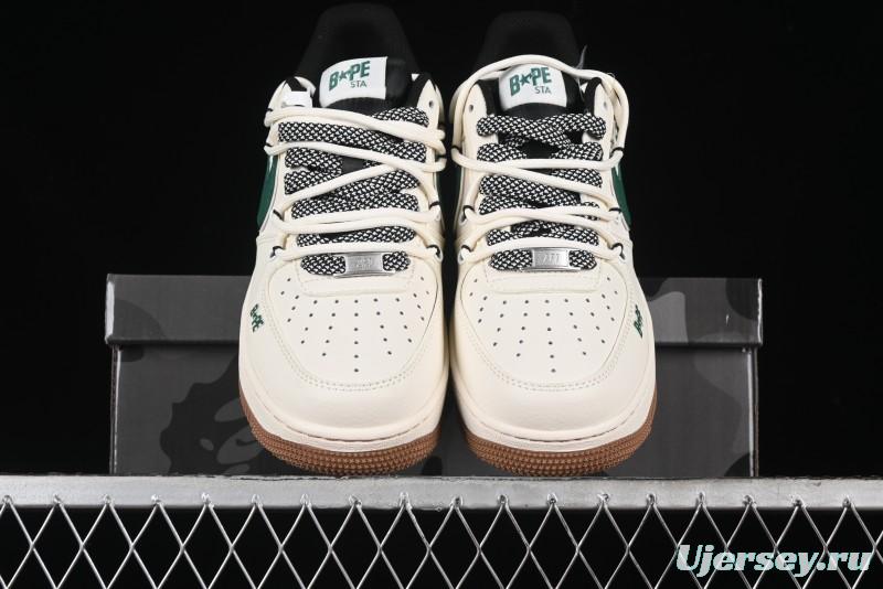 Nike Air Force 1 '07 Low Bape Collaboration - Beige Green Gum Pull Tab Casual Sneakers SJ1198-100