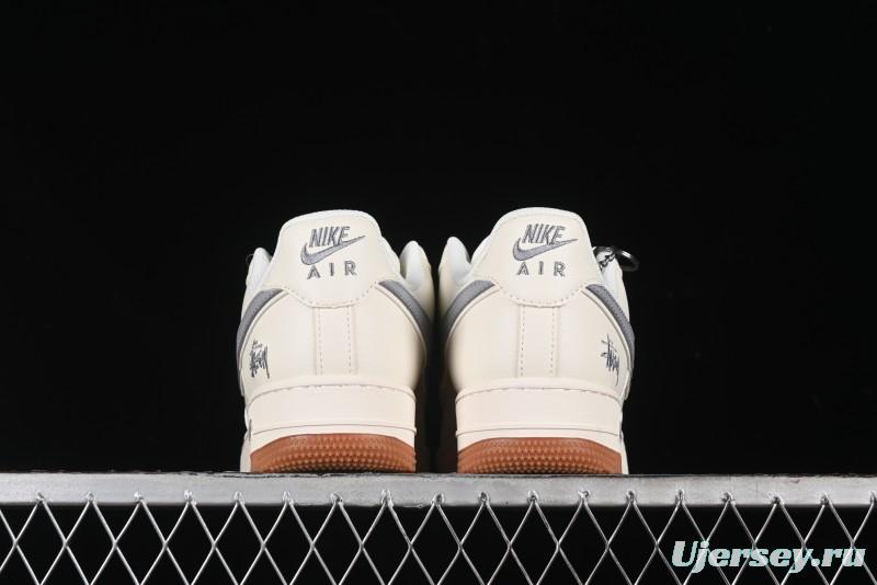 Nike Air Force 1 '07 Low Stussy Collaboration - Light Bone Gum Sole Casual Sneakers - XZ5688-003