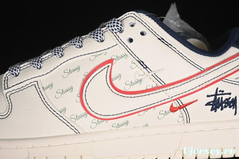 Nike SB Dunk Low Stussy Collaboration - Black Red Bunny Anniversary Custom Low-Top Casual Sneakers - XY1688-012